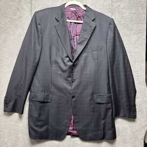 Brioni‎ Blazer Sport Coat Black Windowpane Wool Mens 44L Italian Tailored